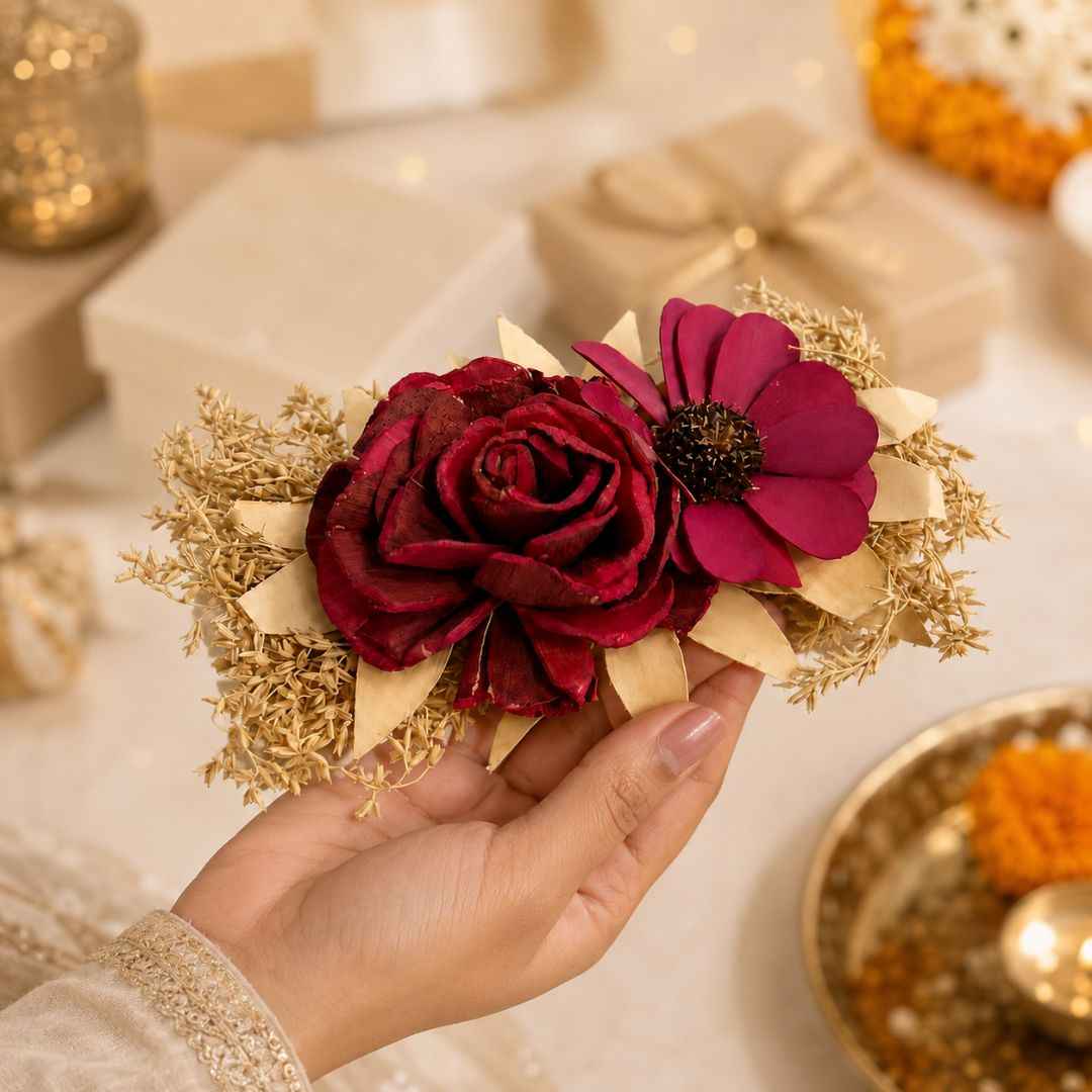Set of 5 Red Floral Decorative Accessories for Hamper & Trousseau Packing