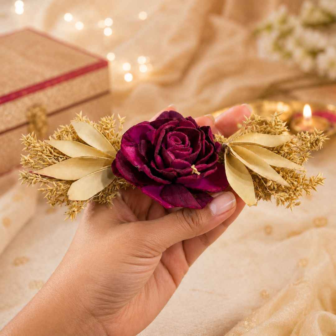 Set of 5 Maroon Rose Decorative Accessories for Hamper & Trousseau Packing