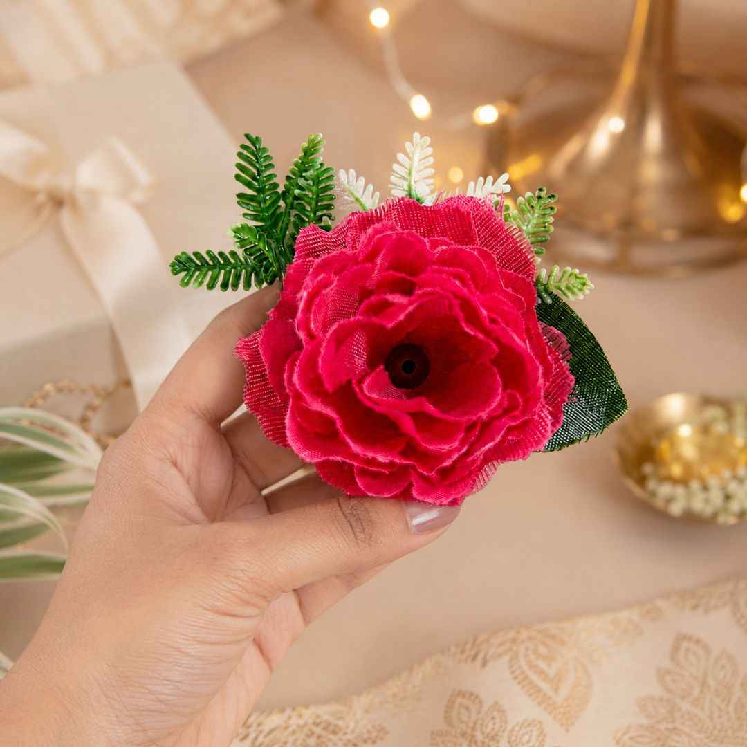 Set of 5 Pink Rose Decorative Flower Accessories for Hamper & Trousseau Packing