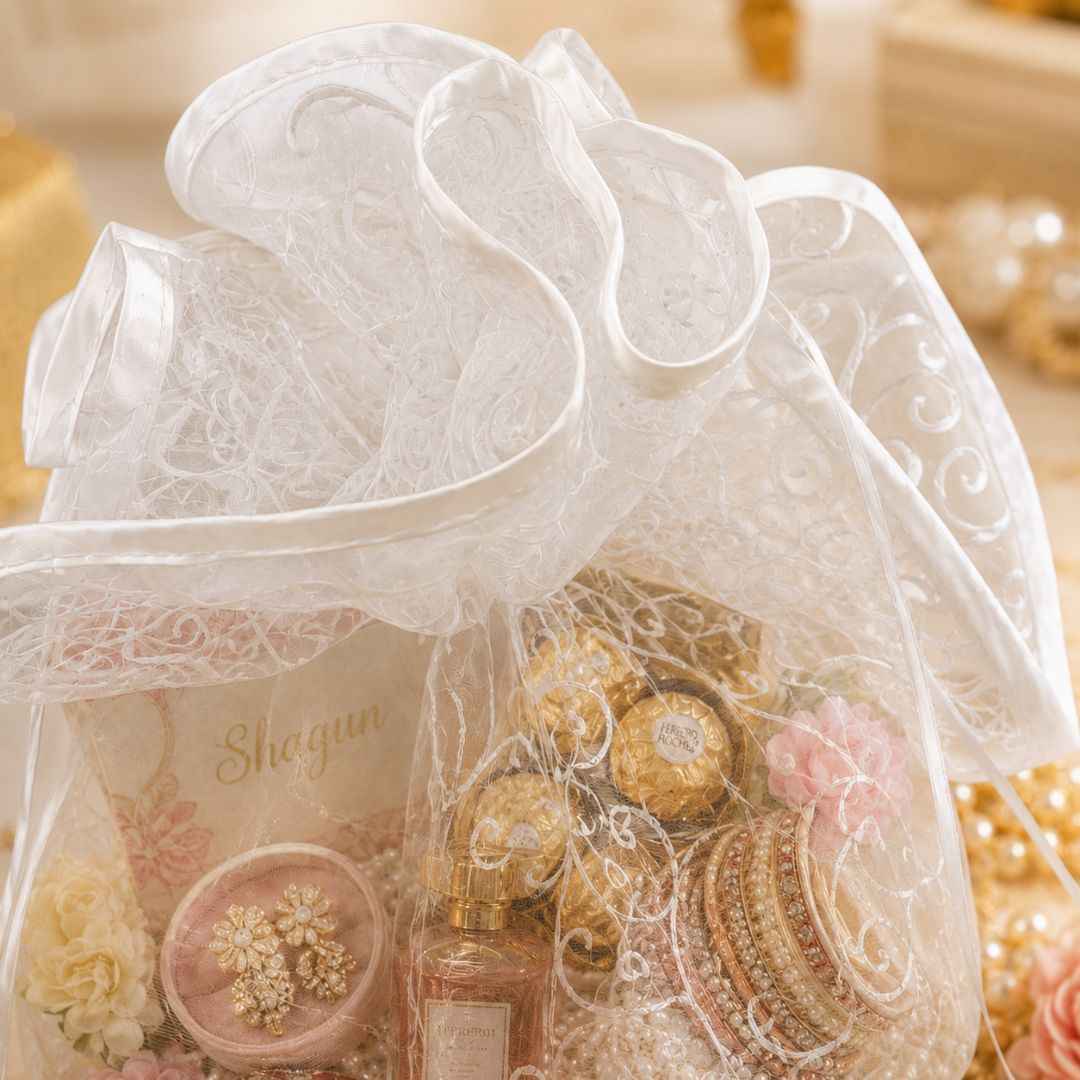 White Organza Potli Gift Bag Pack of 5