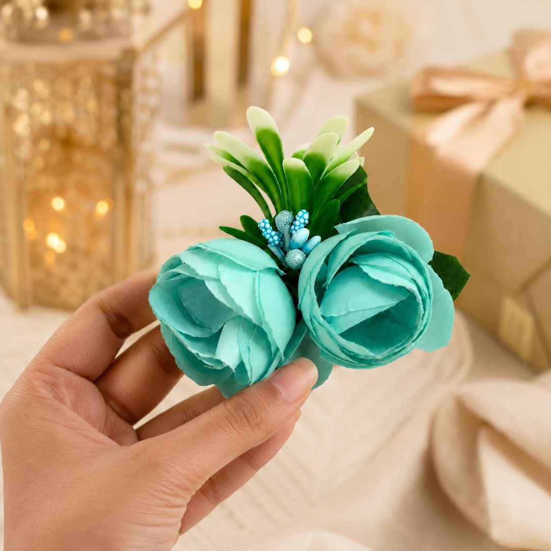 Set of 5 Aqua Blue Floral Decoration Accessories for Hamper Packing