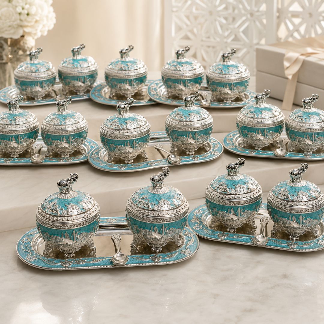 German Silver Aqua Elephant Serving Set with Spoon