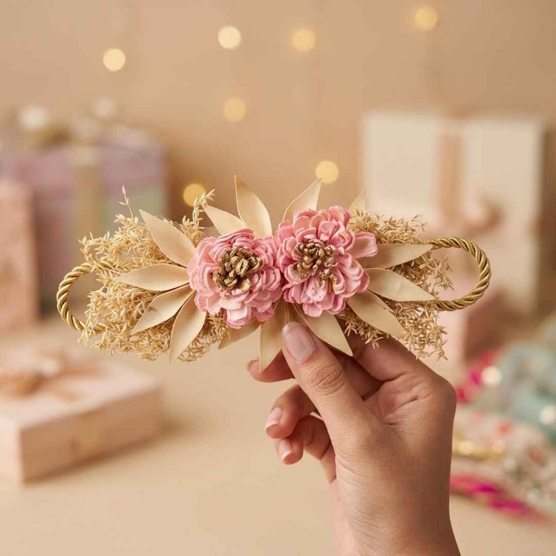 Set of 5 Pink Floral Decorative Accessories for Hamper & Trousseau Packing