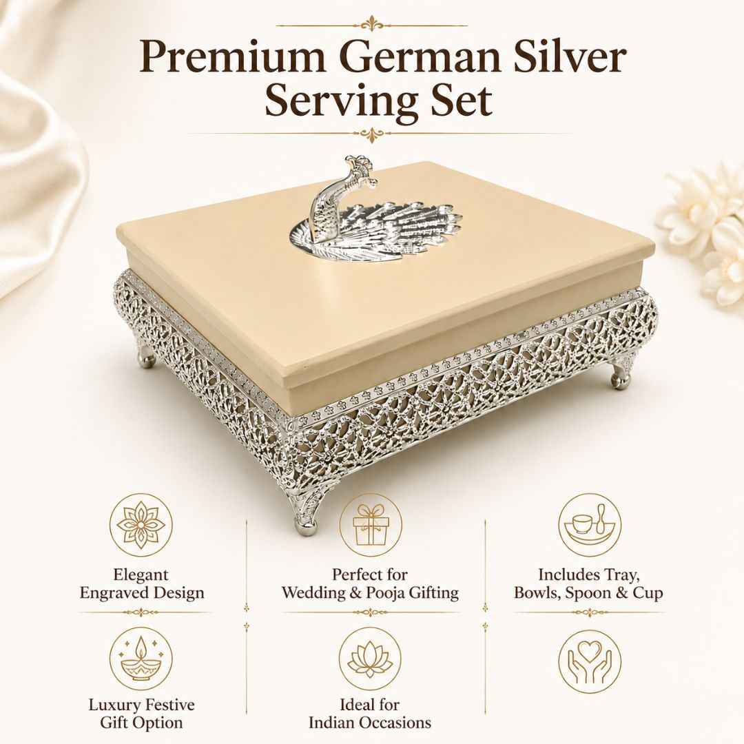 Premium German Silver Peacock Design Gift Box for Festive & Wedding Gifting