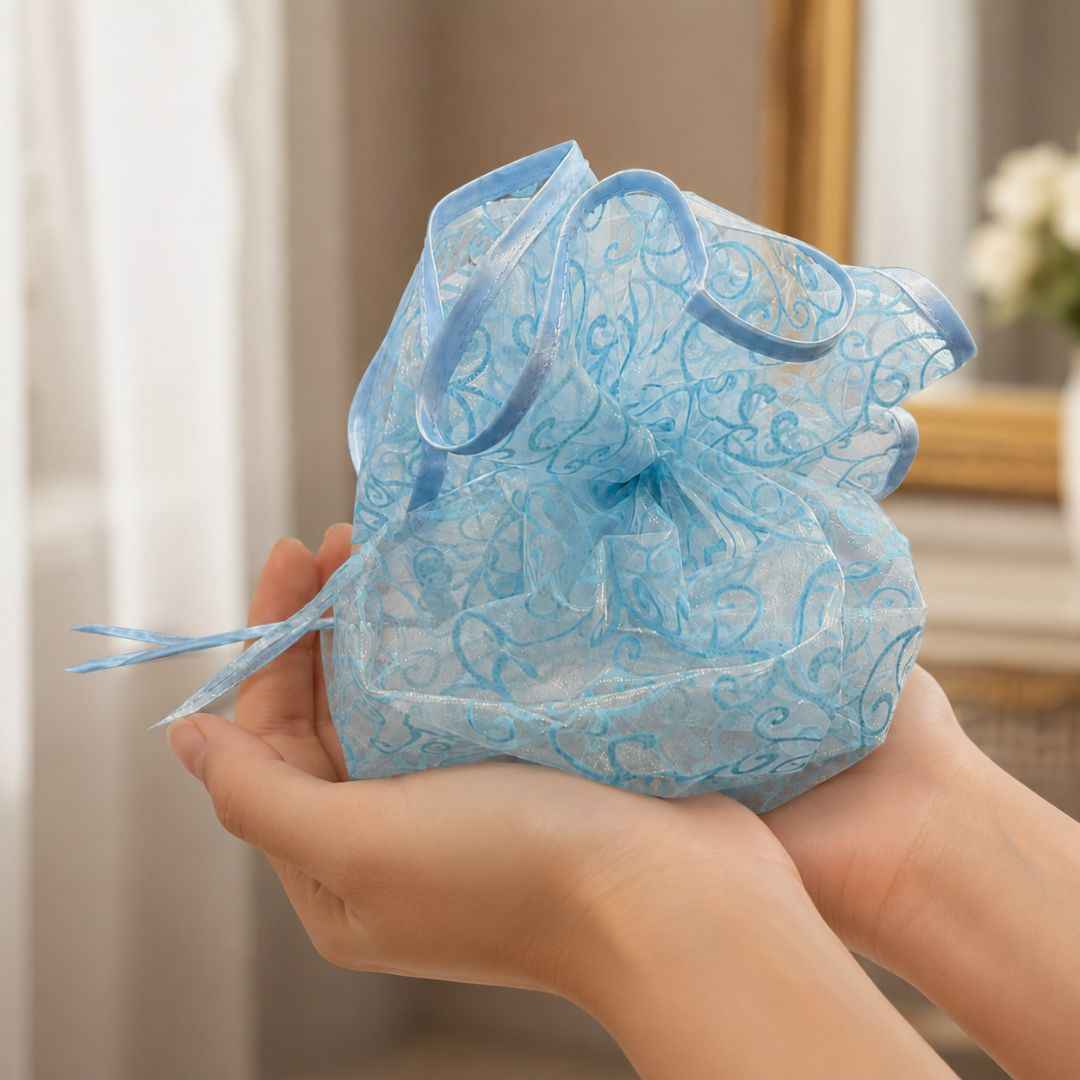 Sky Blue Organza Potli Gift Bag Pack of 5