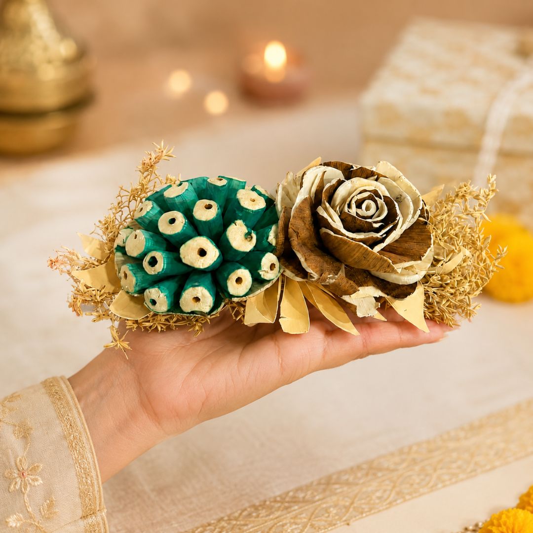 Set of 5 Teal & Brown Floral Decorative Accessories for Hamper & Trousseau Packing