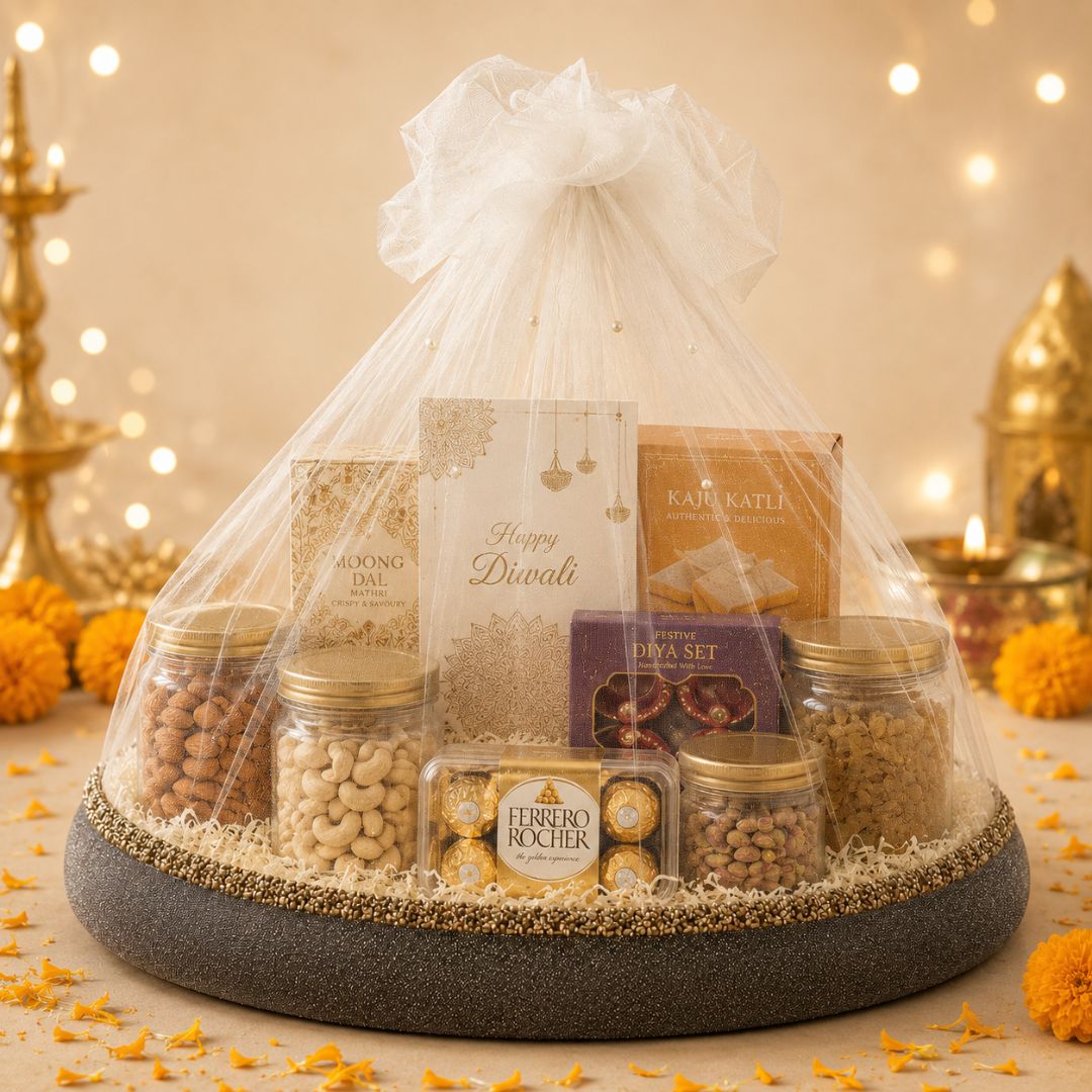 Charcoal Grey Pearl Net Round Hamper Basket