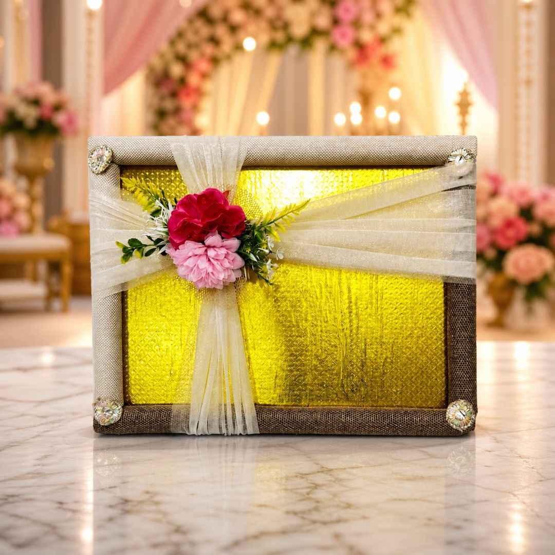 (Set of 3)Luxury Golden Ready-to-Use Trousseau Tray with Floral Net Decor – 19 x 14 Inches