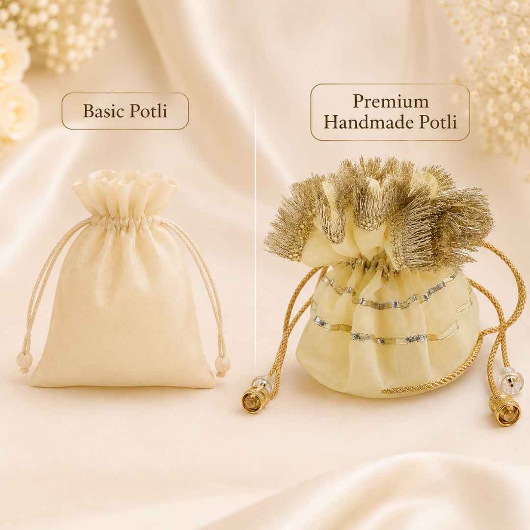 Pack of 5 -Cream Gold Lace Drawstring Potli Bag