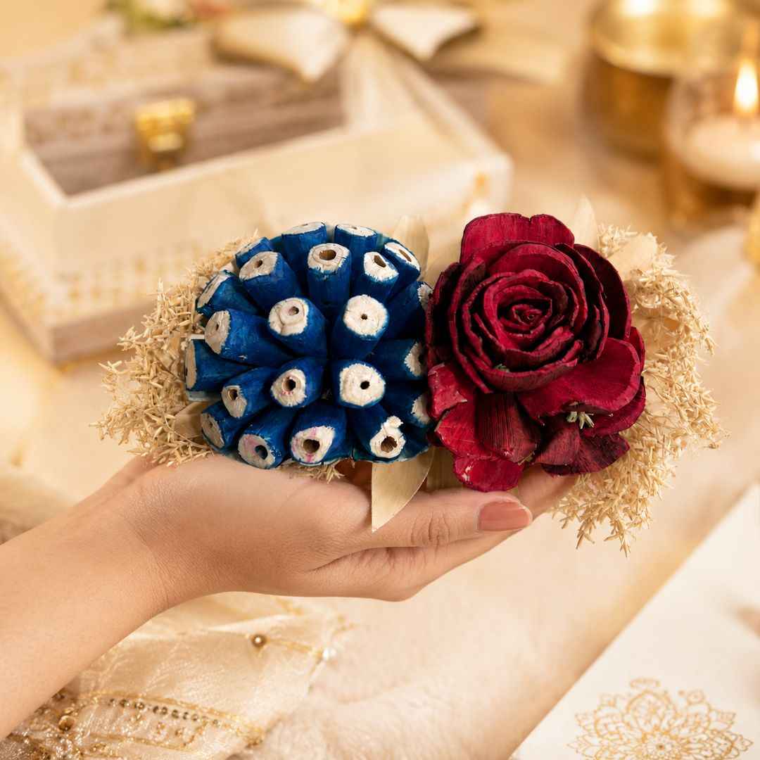 Set of 5 Blue & Red Floral Decorative Accessories for Hamper & Trousseau Packing
