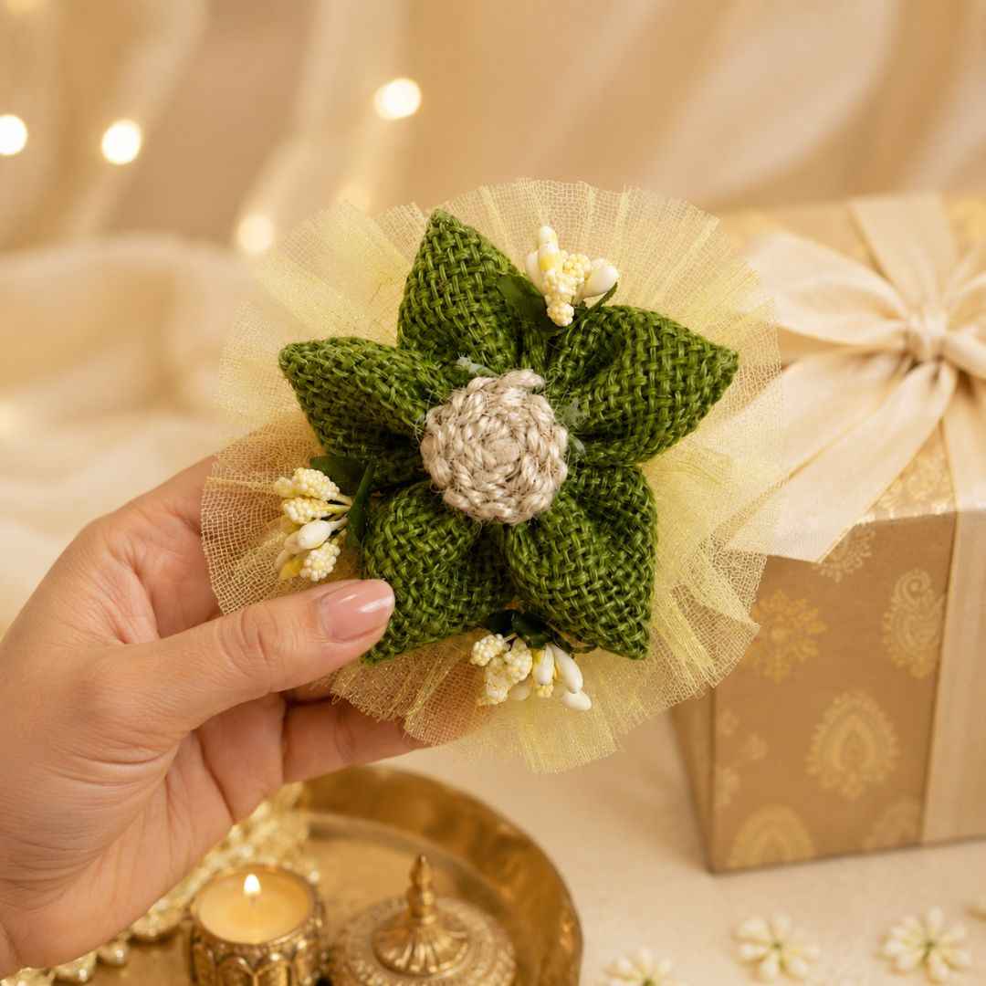 Set of 5 Green Jute Floral Net Decoration Accessories for Hamper Packing