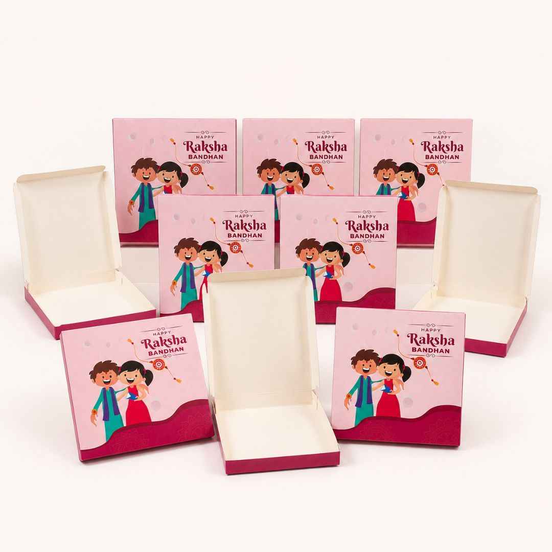 Pink Happy Raksha Bandhan Rakhi Gift Box Pack of 10