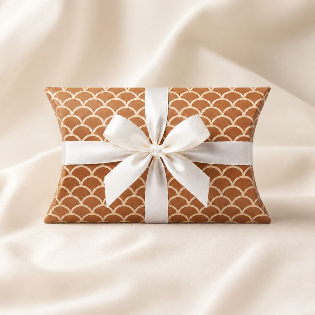Pack of 24-Brown Scallop Pattern Pillow Gift Box with White Ribbon