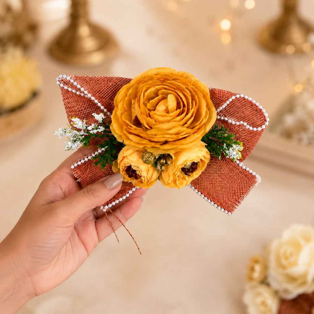 Set of 5 Orange Floral Decorative Accessories for Hamper & Trousseau Packing