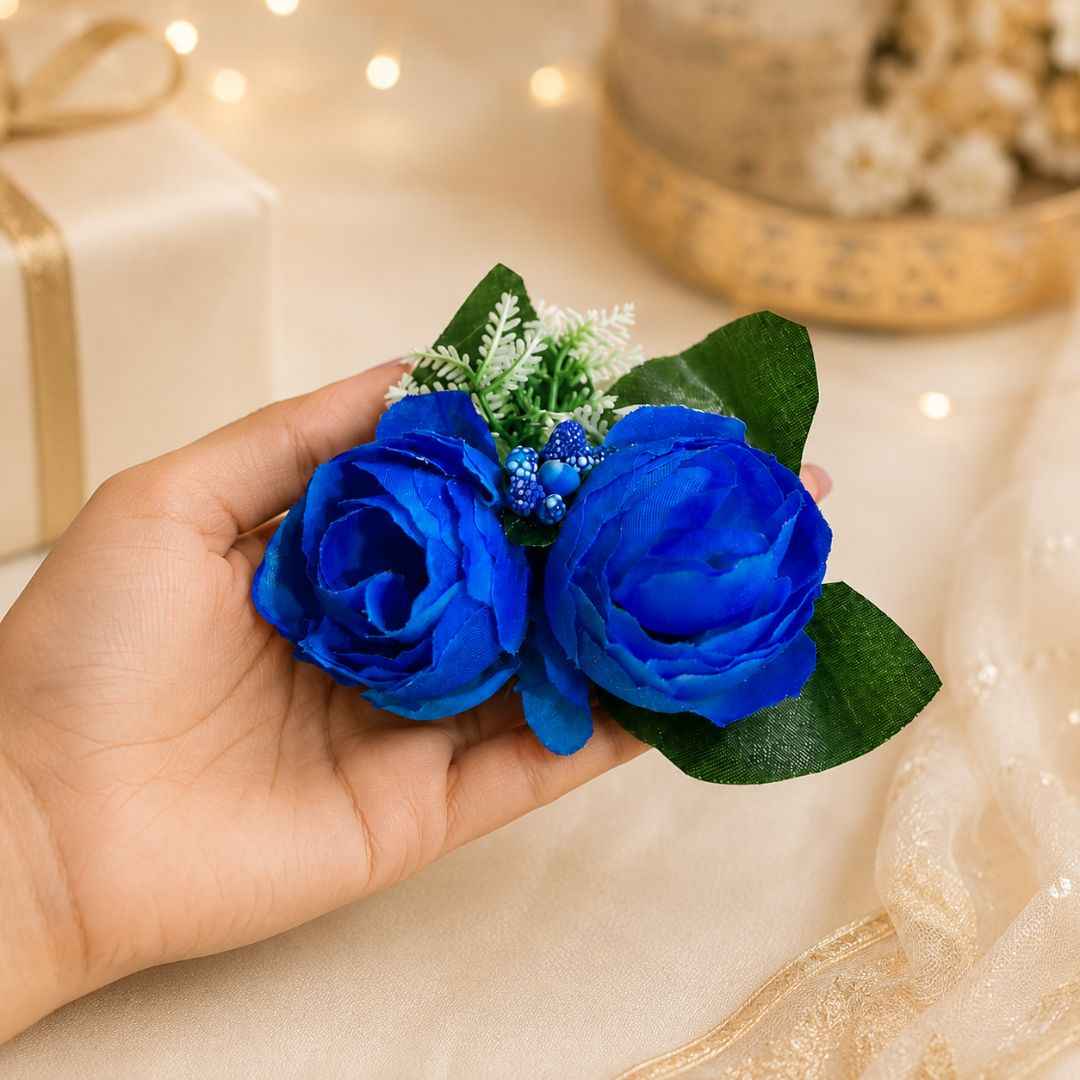Set of 5 Royal Blue Rose Decorative Accessories for Hamper & Trousseau Packing