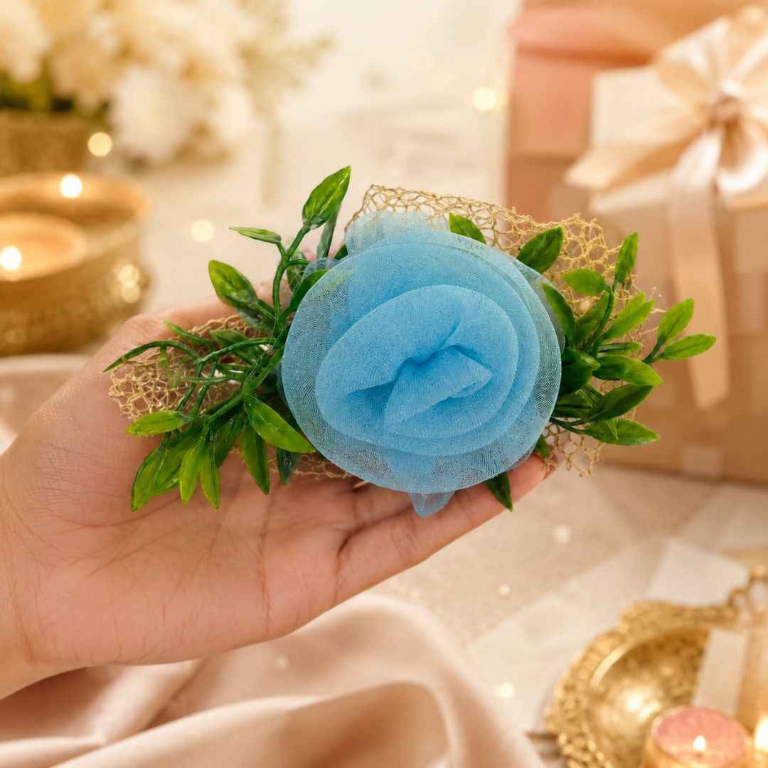 Set of 5 Blue Net Flower Decorative Accessories for Hamper & Trousseau Packing