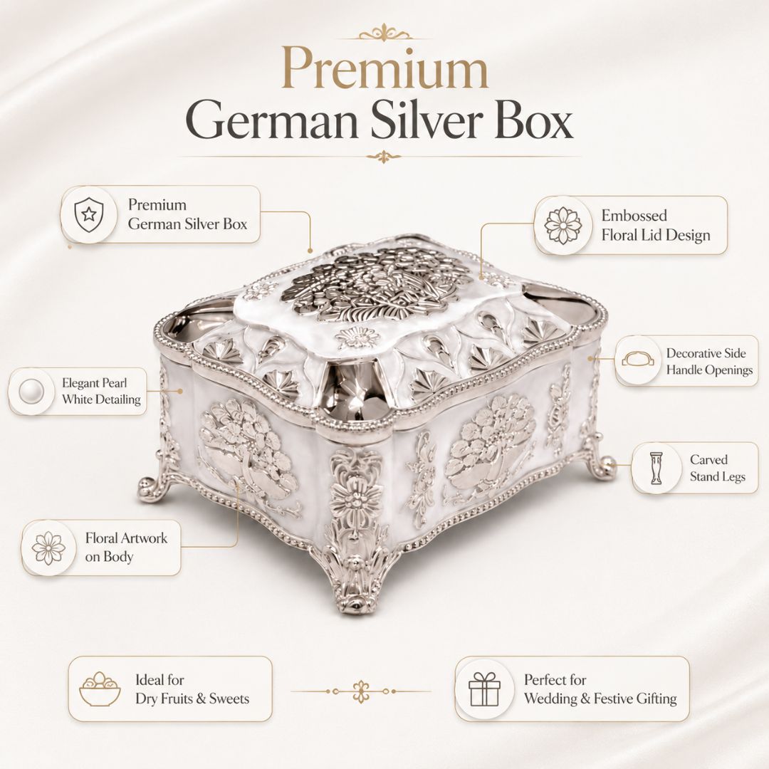Premium German Silver Decorative Box with Velvet Lining – 4 x 3 Inch Elegant Storage & Gifting Box