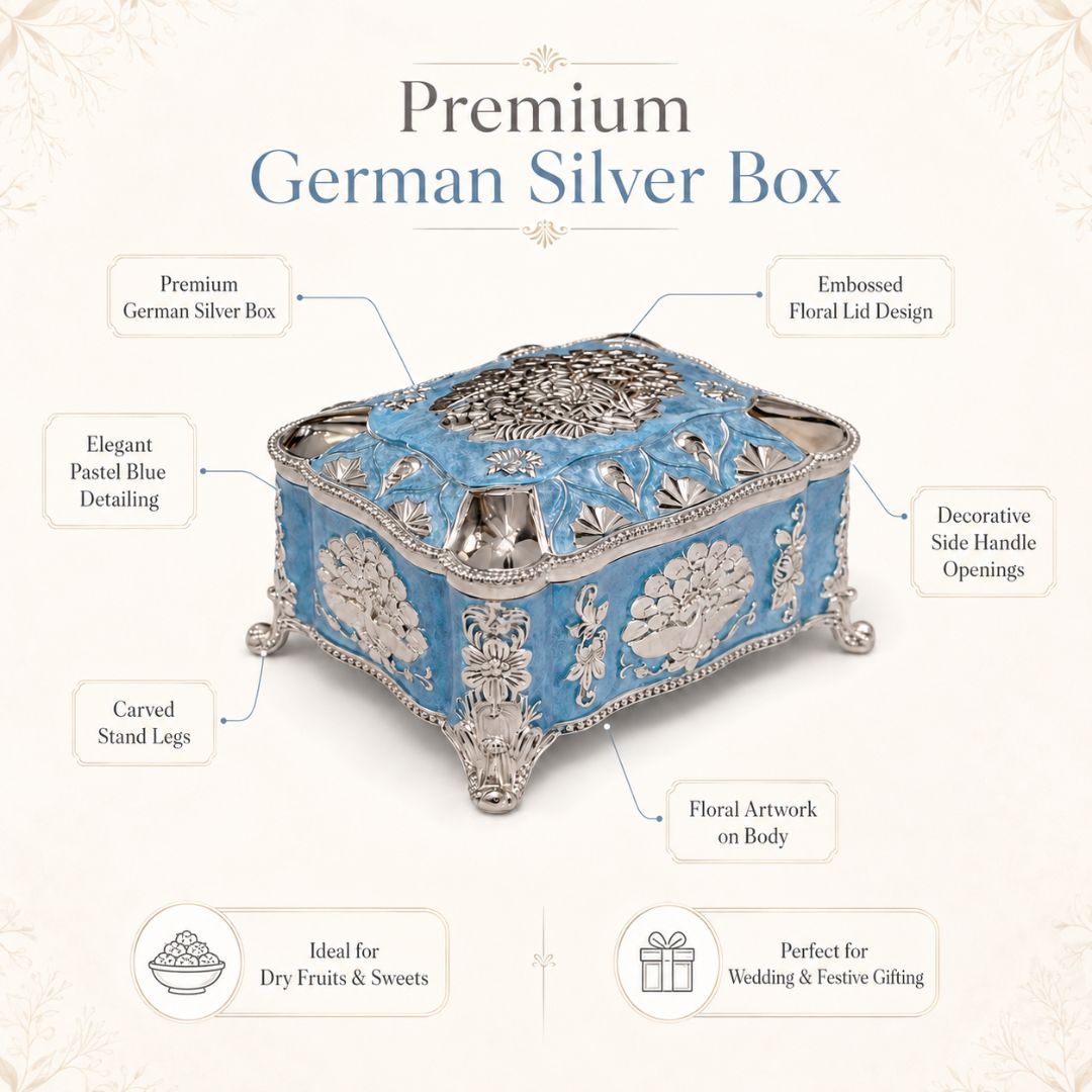 Royal Blue Enamel German Silver Storage Box with Velvet Lining (4 x 3 x 3 Inch)