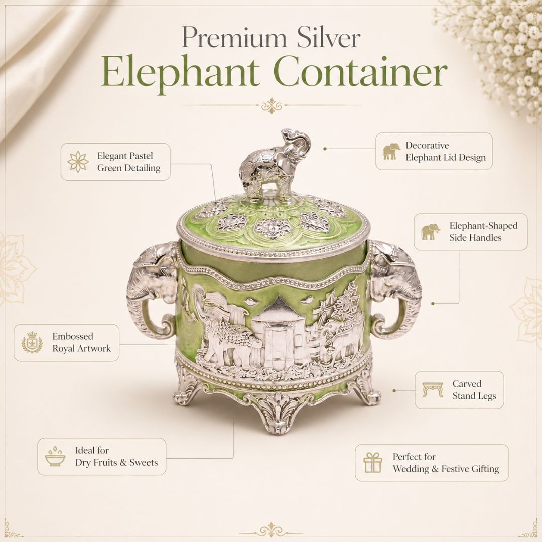 German Silver Elephant Lid Decorative Storage Box – 3 Inch Premium Handcrafted Gift Container - Adscraft.in