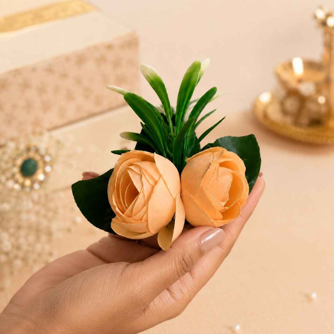 Set of 5 Peach Rose Floral Decoration Accessories for Hamper Packing