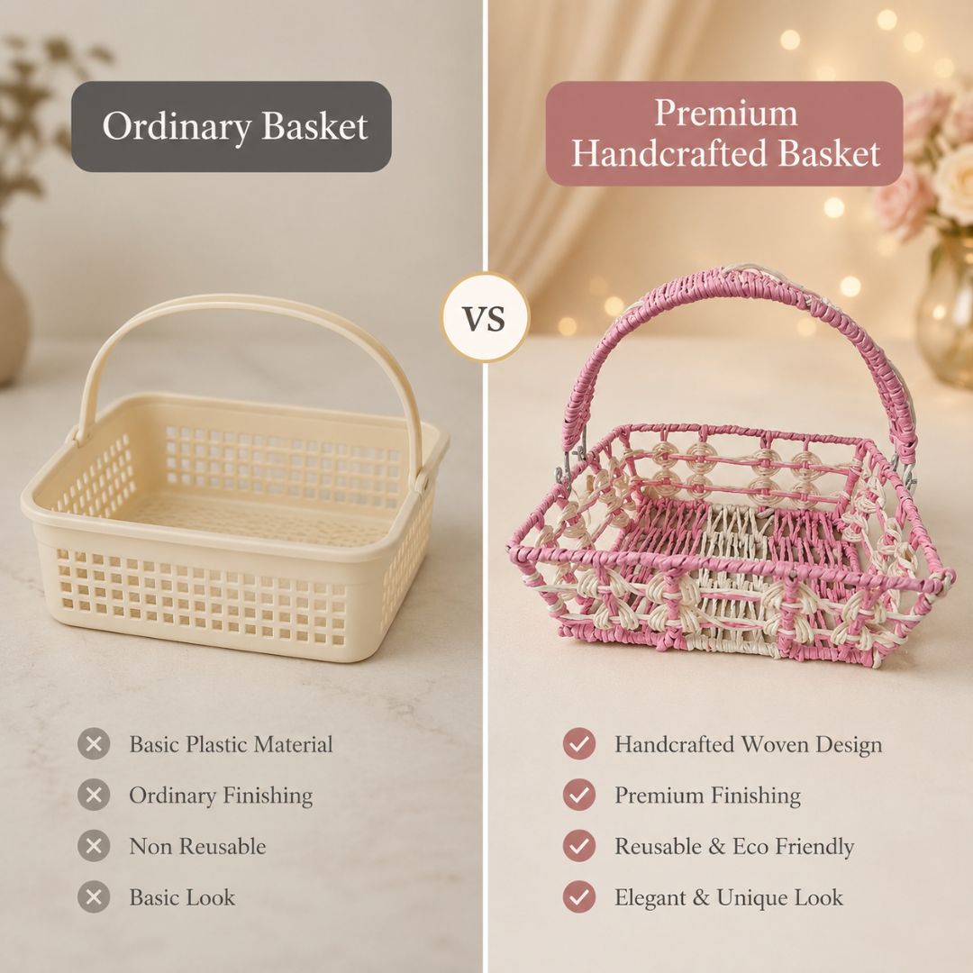 set of 3 - Pink Ivory Handcrafted Gifting Basket with Handle
