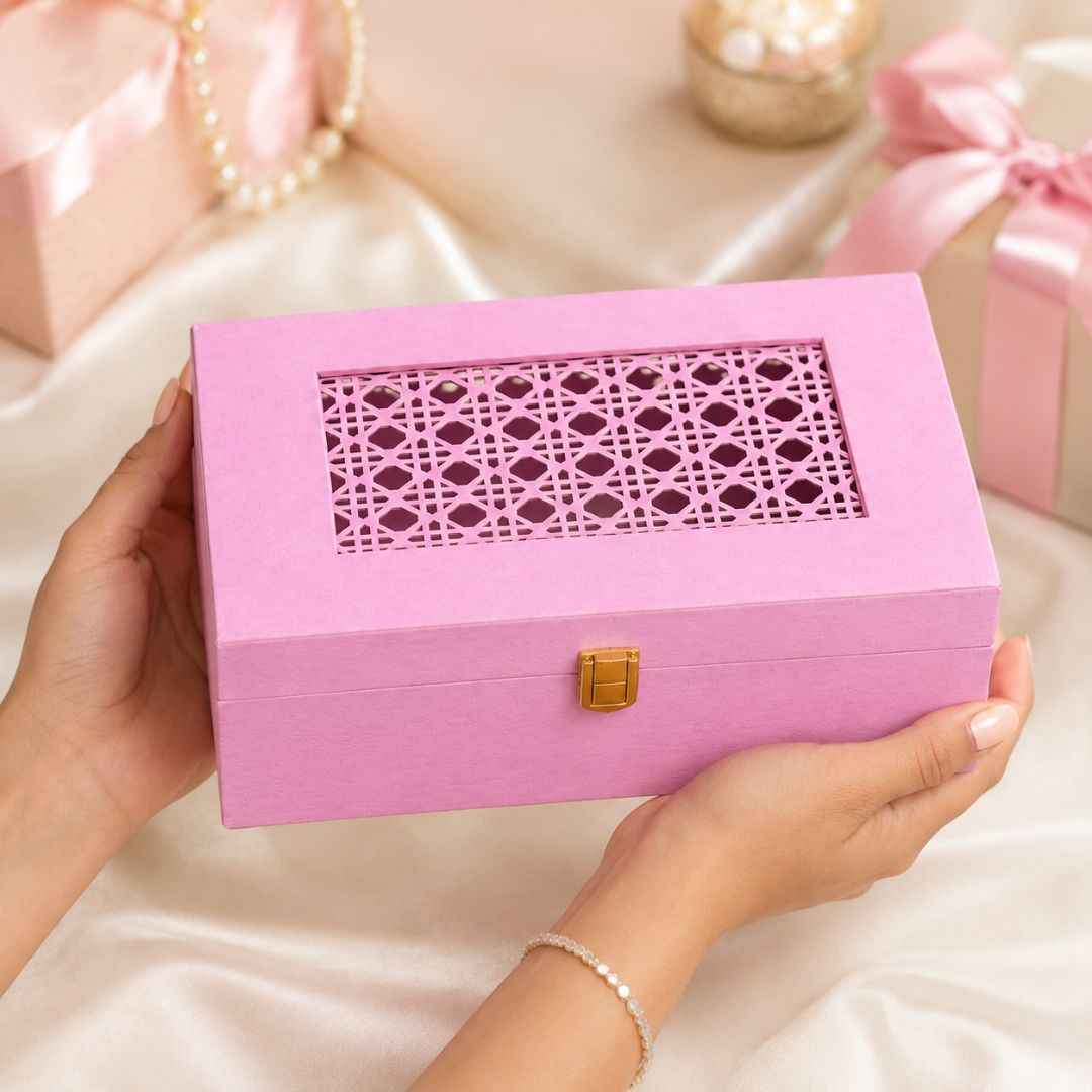 Pastel Pink Laser Cut Gift Box with Golden Latch