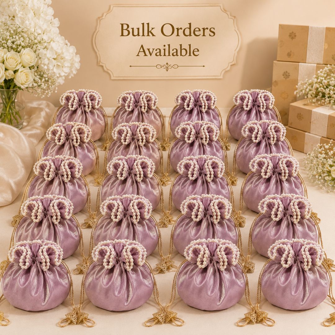 Pack of 5 -Purple Pearl Loop Drawstring Potli Bag