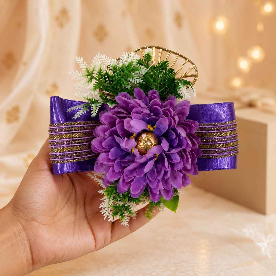 Set of 5 Purple Floral Decorative Accessories for Hamper & Trousseau Packing