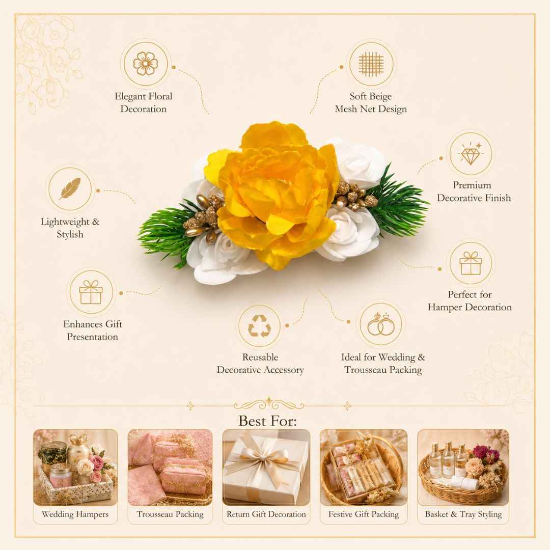 Pack of 5 Yellow Floral Decoration Accessories for Hamper Packing
