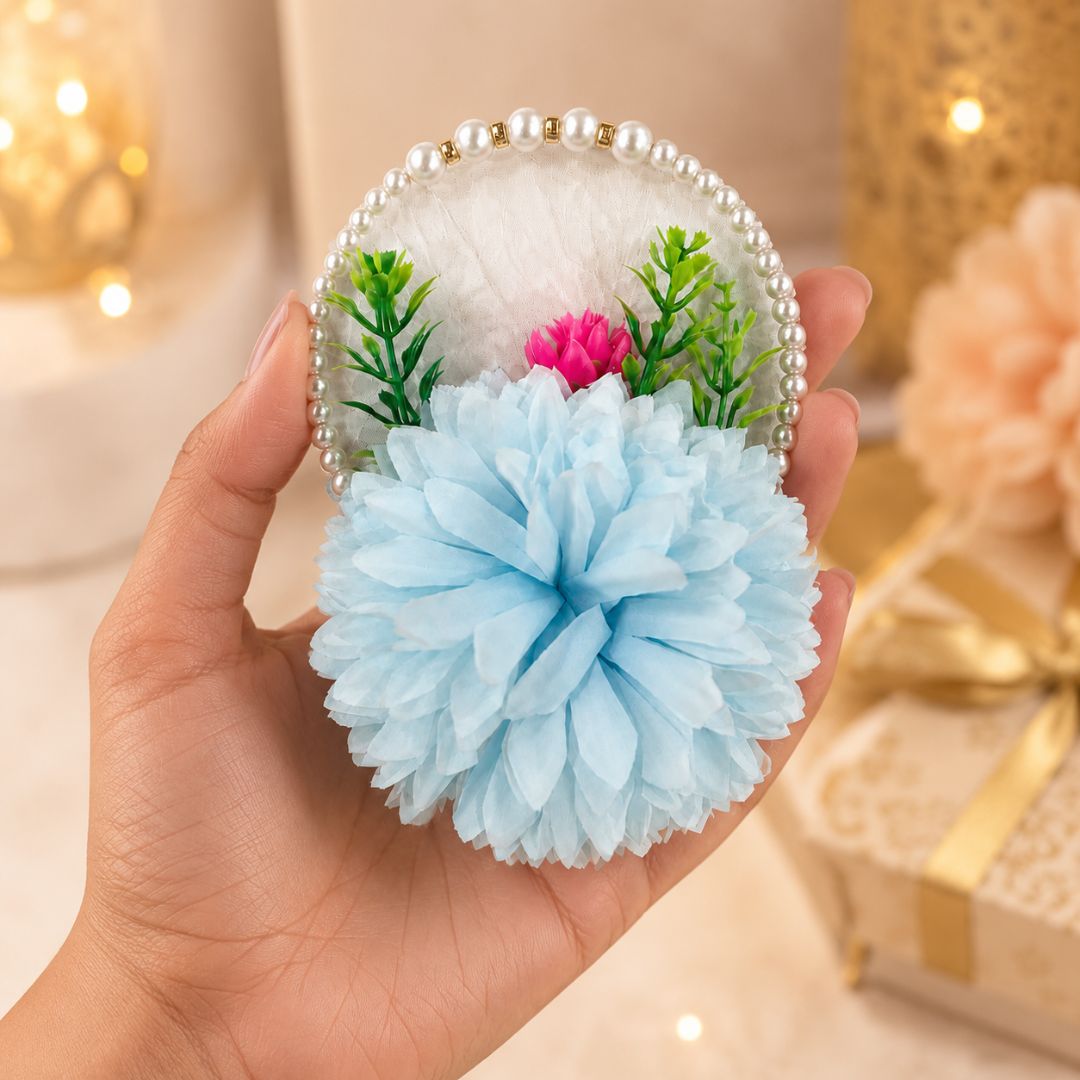 Set of 5 Sky Blue Pearl Loop Floral Decorative Accessories for Hamper & Trousseau Packing