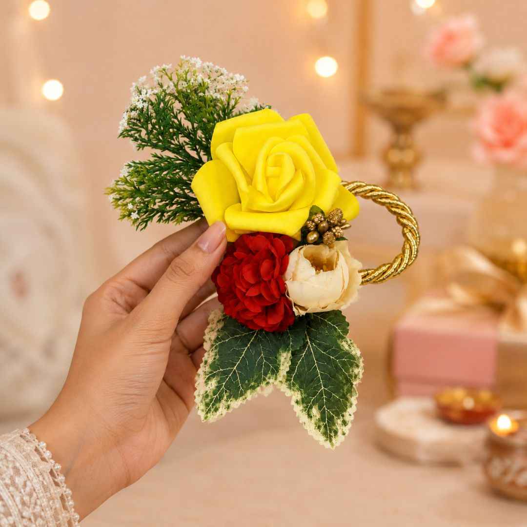 Yellow Rose Floral Decoration Accessory for Hamper Packing