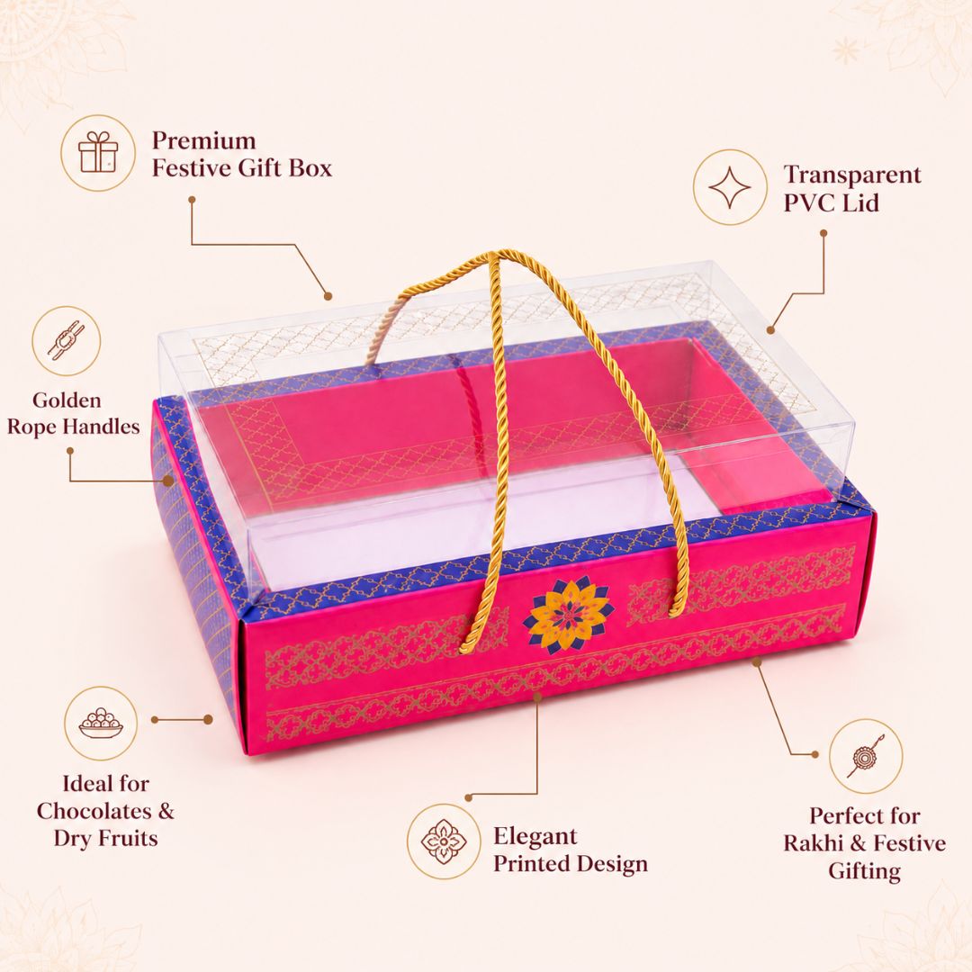 Pack of 5- Pink Blue Transparent Lid Gift Tray Box