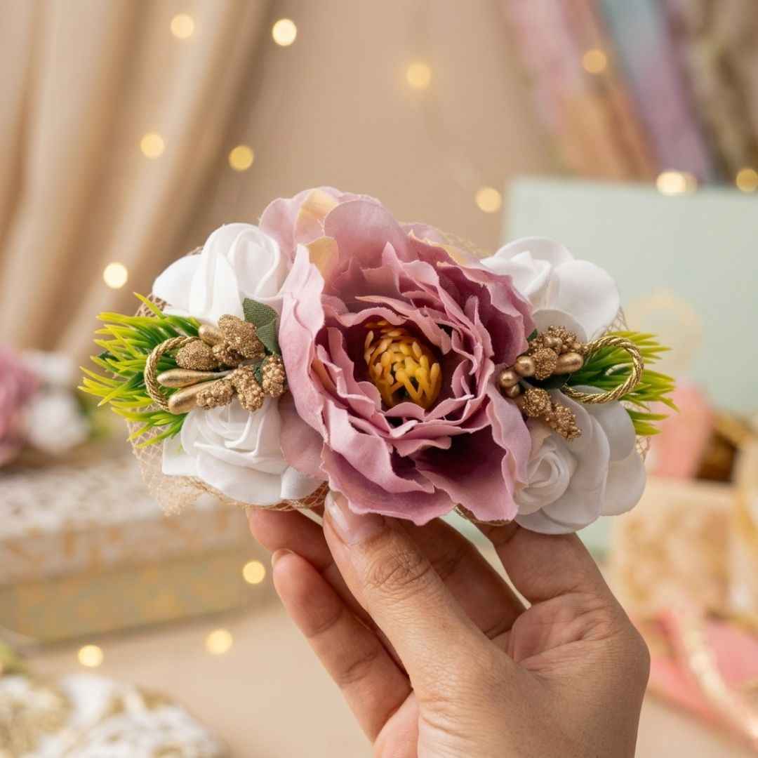 Set of 5 Pink Floral Decorative Accessories for Hamper & Trousseau Packing