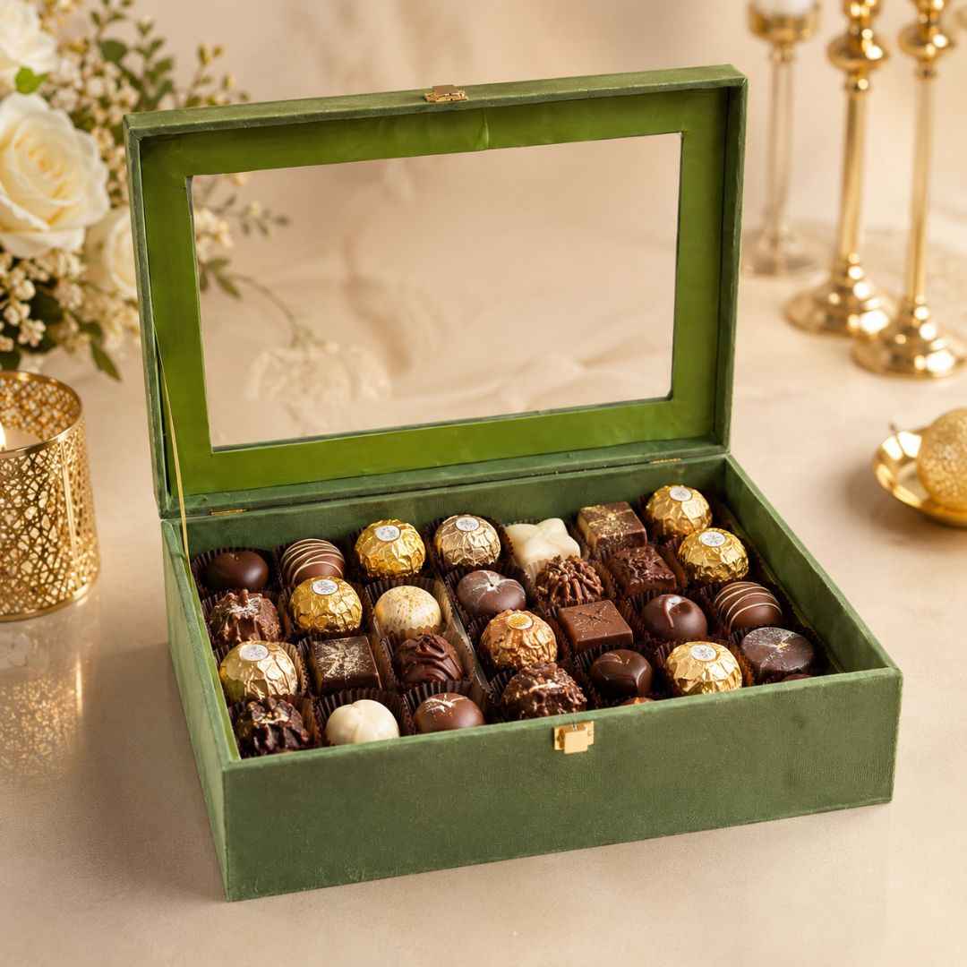 Olive Green Transparent Lid Gift Box with Golden Latch