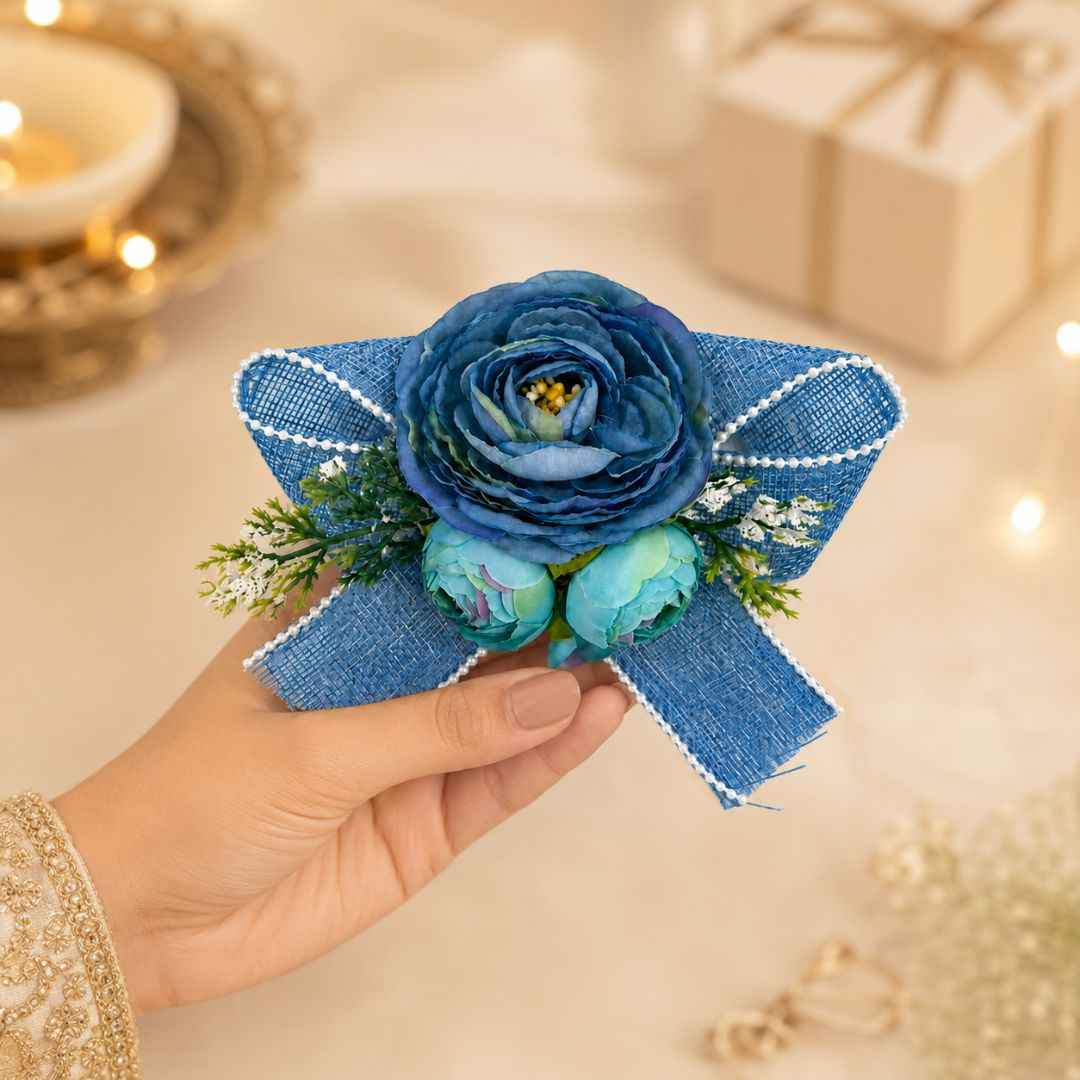 Set of 5 Blue Floral Decorative Accessories for Hamper & Trousseau Packing