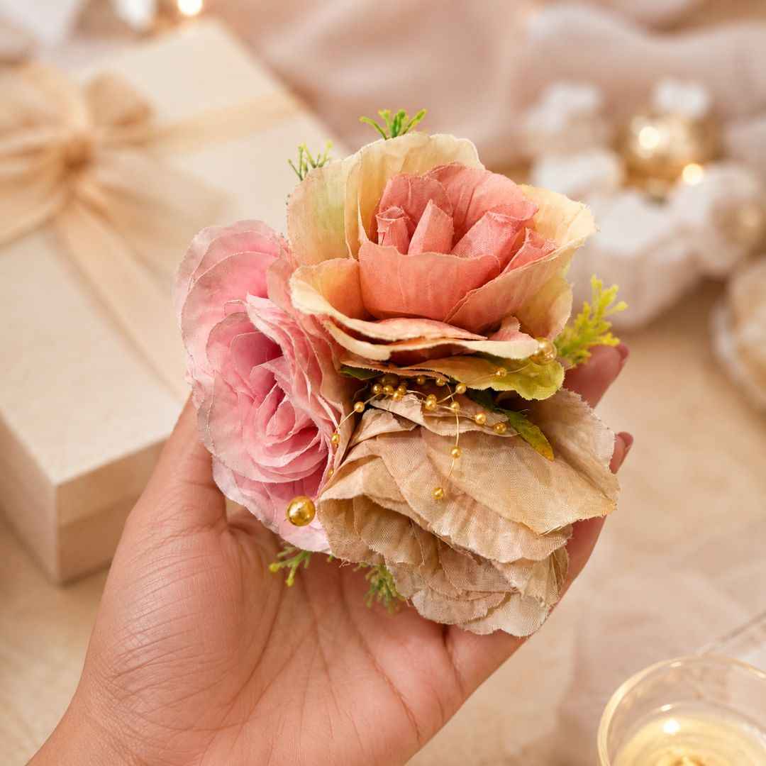 Set of 5 Peach Pink Floral Decoration Accessories for Hamper Packing