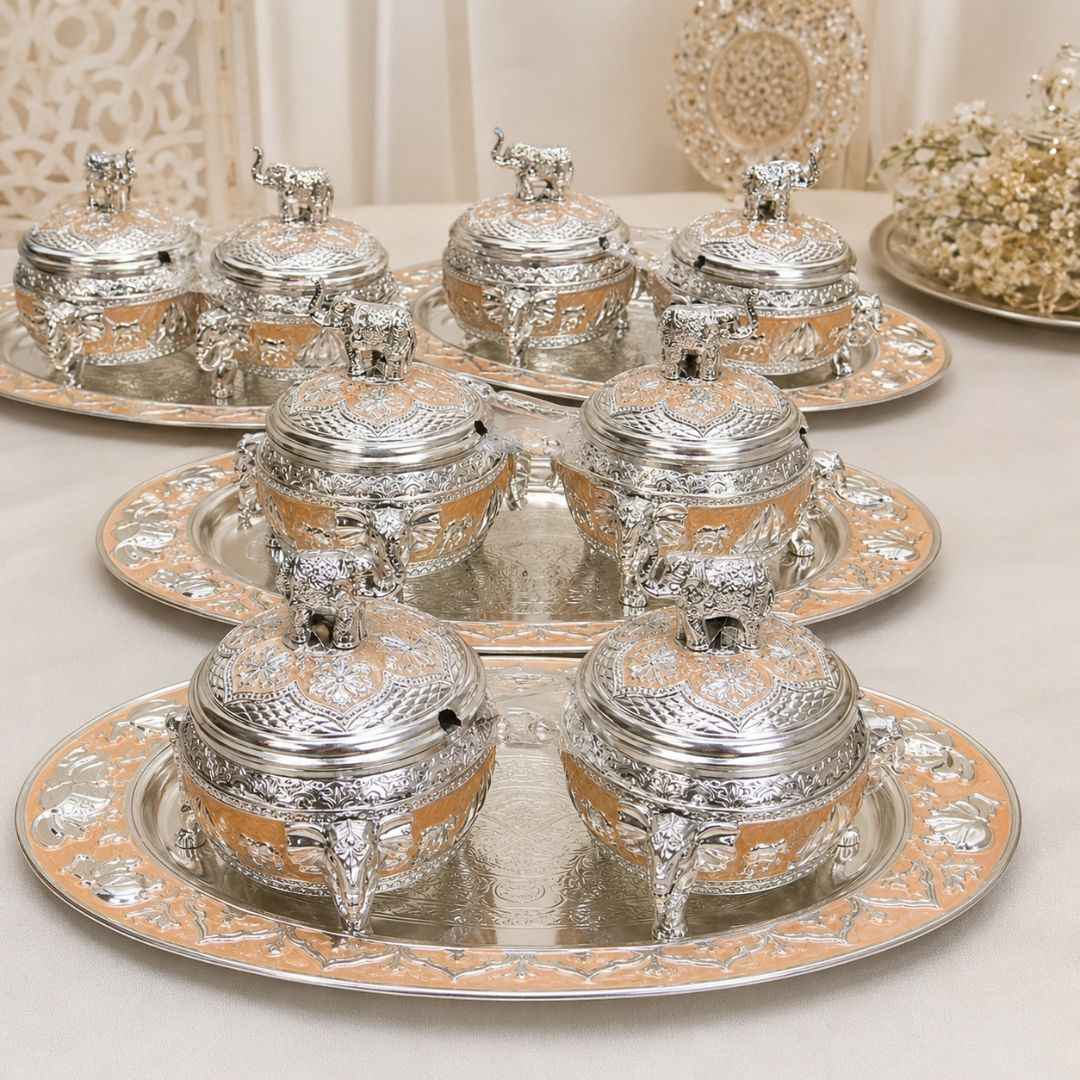 German Silver Peach Elephant Serving Set with Spoon