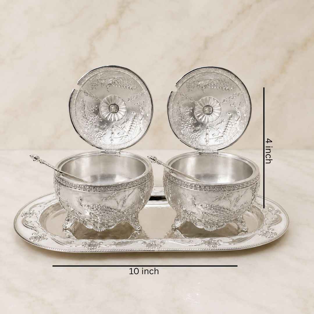 German Silver Peacock Serving Set with Spoon