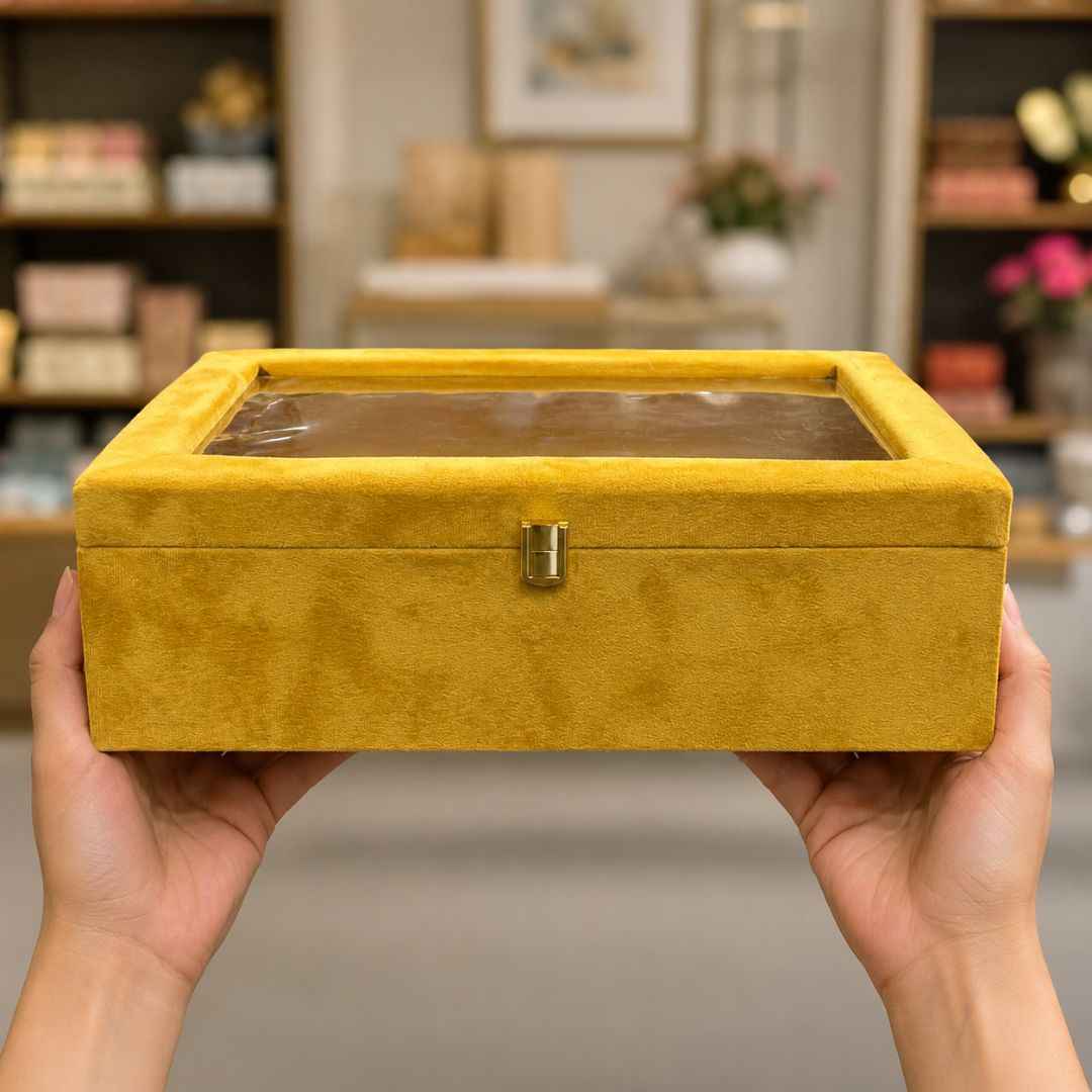 Golden Yellow Transparent Lid Gift Box with Golden Latch