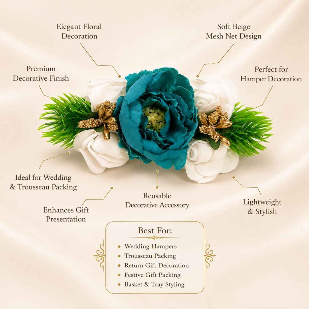 Pack of 5 Teal Blue Floral Decoration Accessories for Hamper Packing