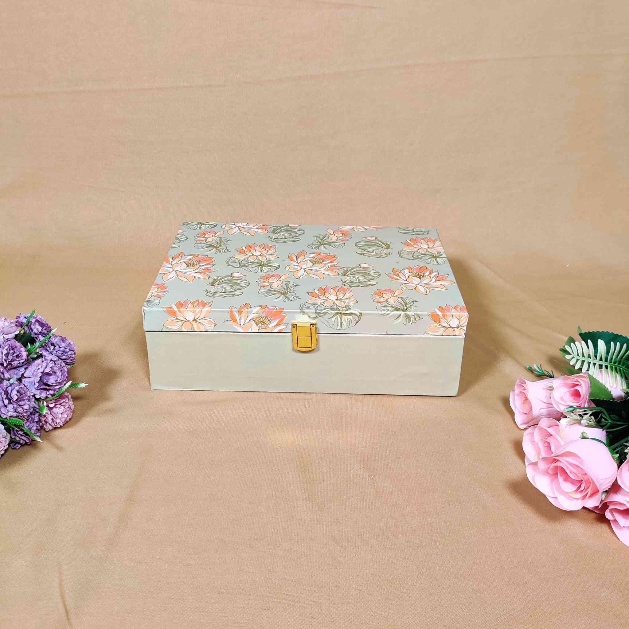 Gray Floral Box For Gift Hamper (10x7x3 inches) | adscraft.in 