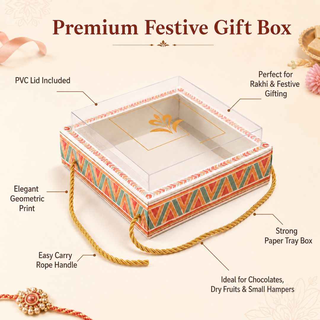 Pack of 5 -Transparent Lid Festive Gift Tray Box