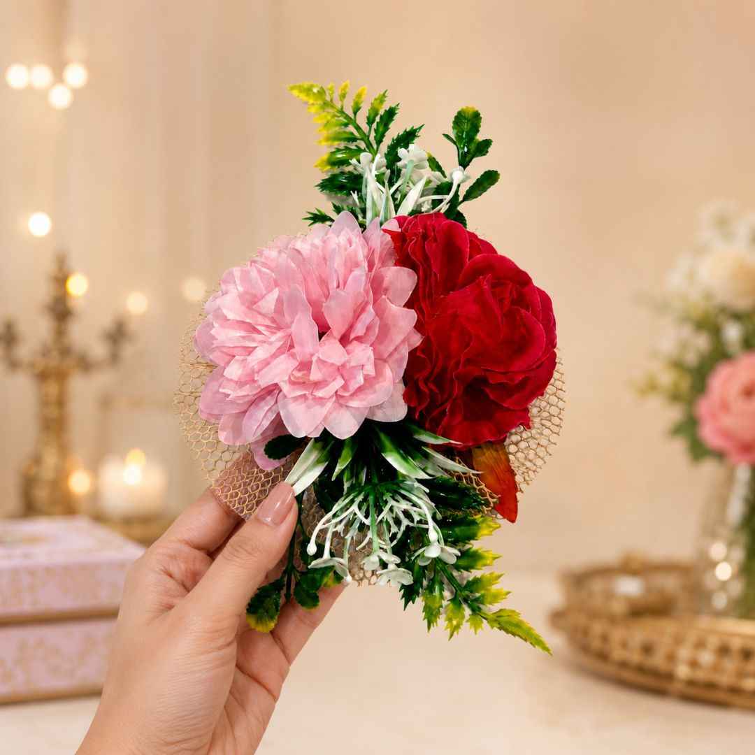 Pink & Red Floral Decoration Accessory for Hamper Packing