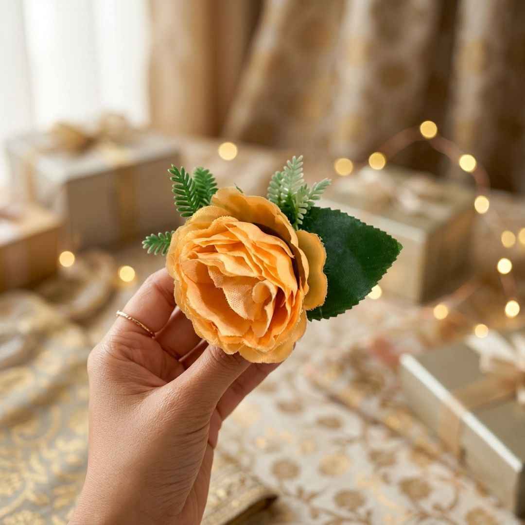Set of 5 Peach Rose Decorative Flower Accessories for Hamper & Trousseau Packing