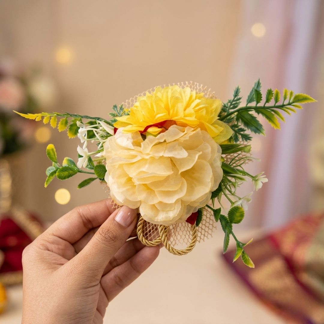 Set of 5 Yellow Floral Decorative Accessories for Hamper & Trousseau Packing