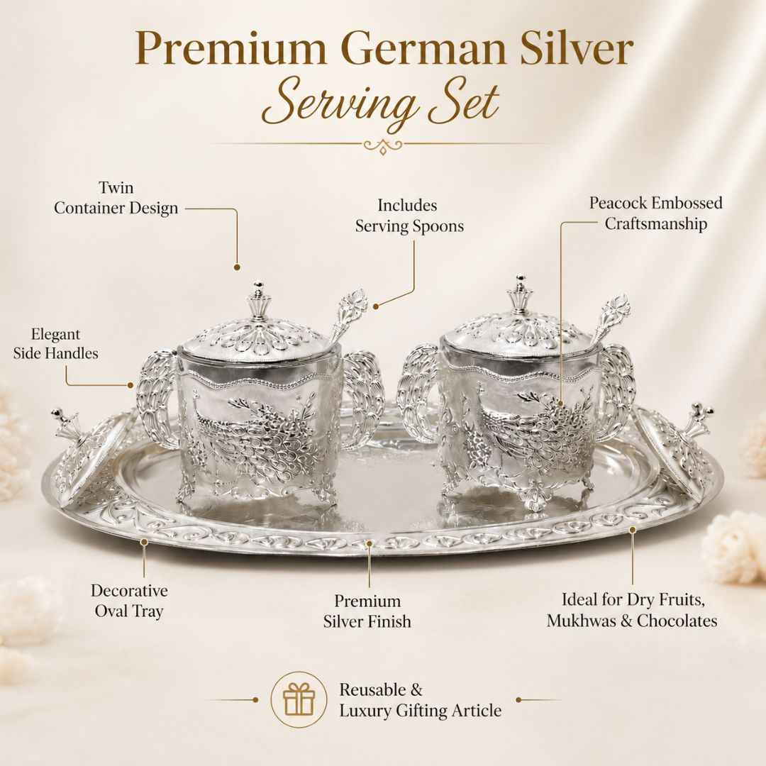 German Silver White Peacock Container Set with Tray