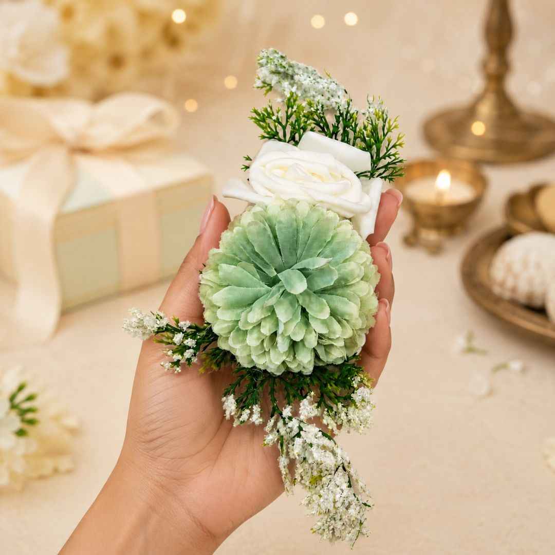 Mint Green & White Floral Decoration Accessory for Hamper Packing