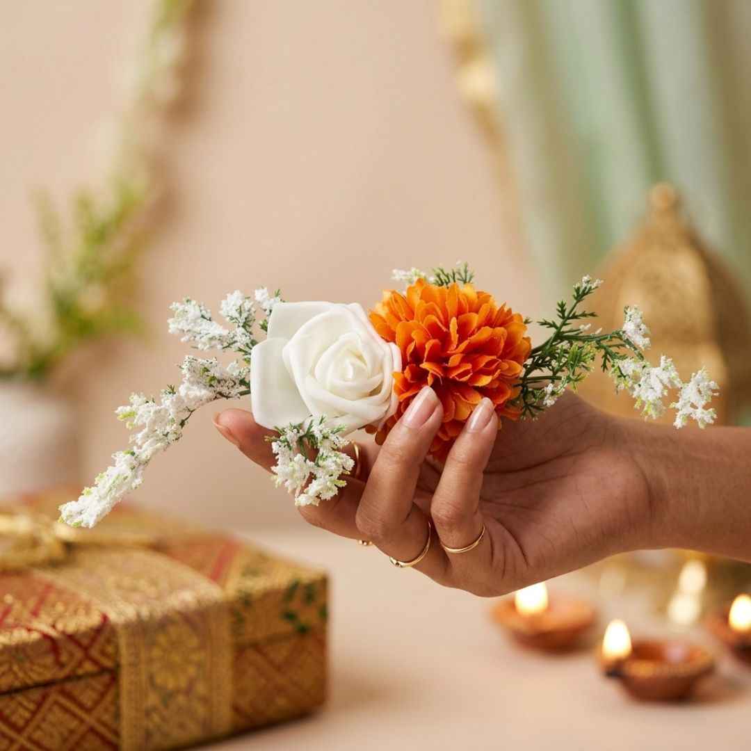 Orange & White Floral Decoration Accessory for Hamper Packing