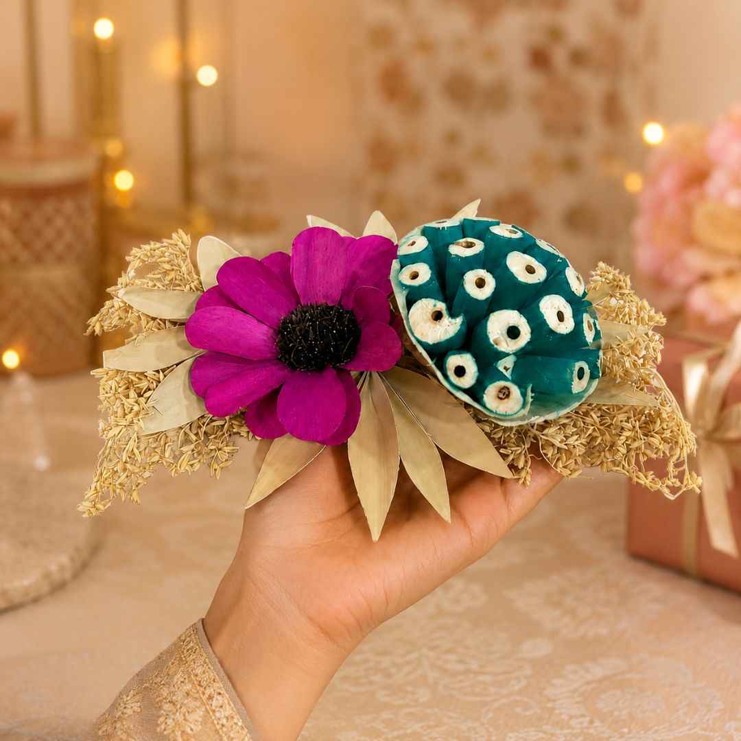 Set of 5 Magenta & Teal Floral Decorative Accessories for Hamper & Trousseau Packing