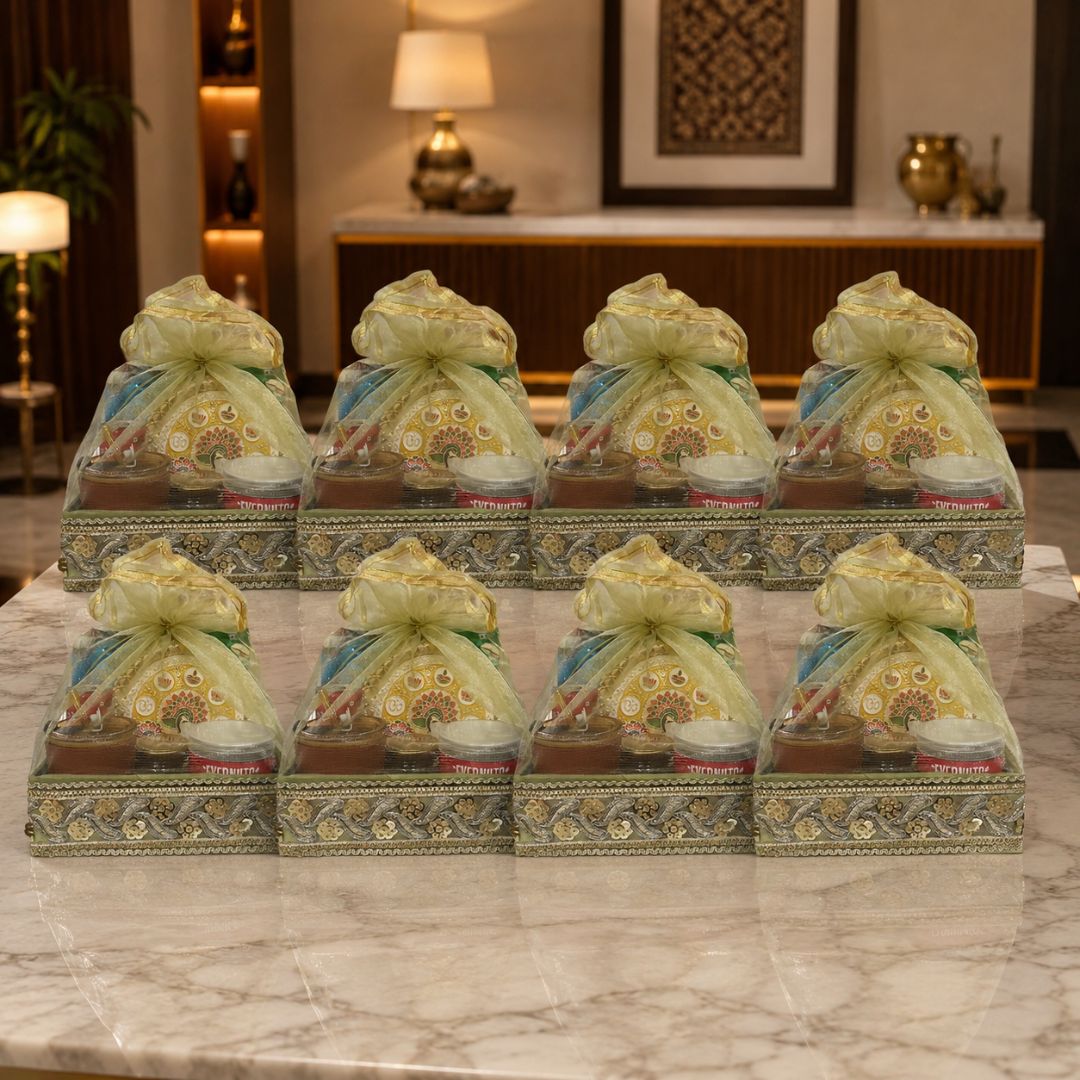 Pista Green Potli Basket Set of 3 – Wedding Hamper & Trousseau Packing (8", 10", 12"). "(set of 3)"